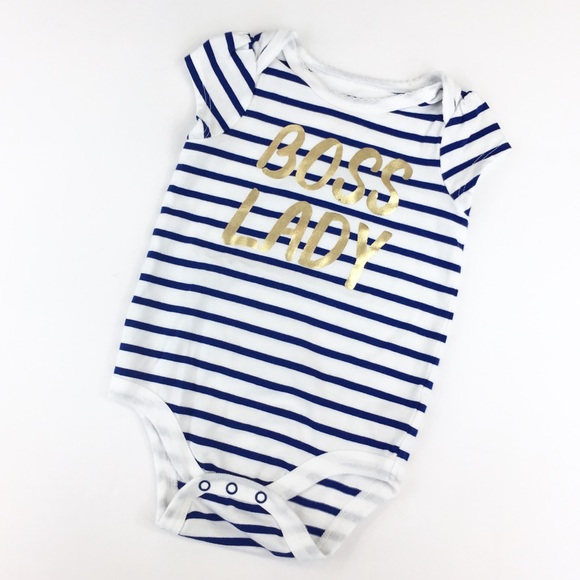 Like New! Cat & Jack "BOSS LADY" Striped Onesie - Picture 2 of 6